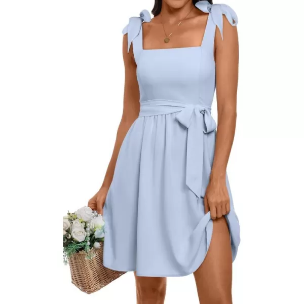 imageANRABESS Womens Summer Tie Strap Mini Dress Square Neck Smocked Sleeveless A Line Swing Elegant Cute Short DressesSky Blue