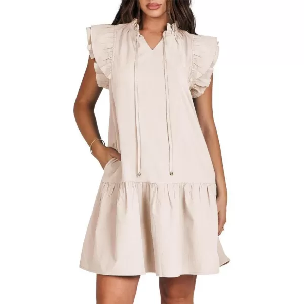 imageANRABESS Womens Summer VNeck Drawstring Ruffle Cap Short Sleeve Casual Shift Mini Dress with PocketsLight Pink