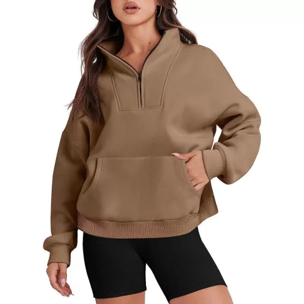 imageANRABESS Womens Sweatshirts Long Sleeve Oversized Fleece Half Zip Crop Hoodies Teen Girls Y2K Fall PulloverBrown