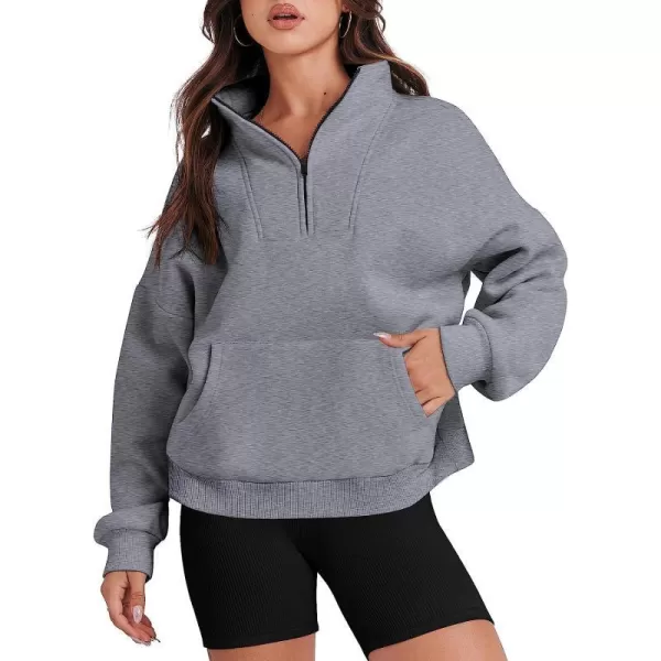 imageANRABESS Womens Sweatshirts Long Sleeve Oversized Fleece Half Zip Crop Hoodies Teen Girls Y2K Fall PulloverDark Grey