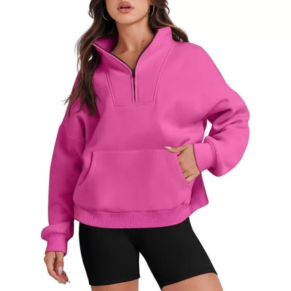 imageANRABESS Womens Sweatshirts Long Sleeve Oversized Fleece Half Zip Crop Hoodies Teen Girls Y2K Fall PulloverHot Pink