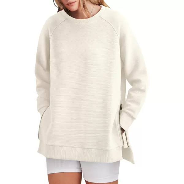 imageANRABESS Womens Sweatshirts Long Sleeve Tunic Tops Crew Neck Soft Pullover With Side Zipper Shirt Clothes 2023Apricot