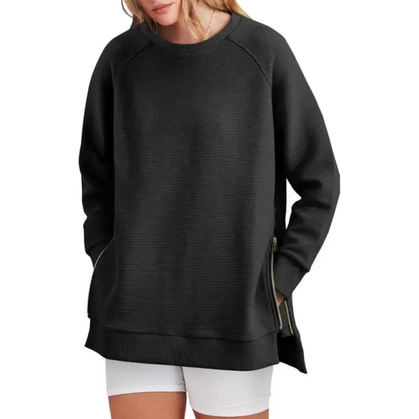 imageANRABESS Womens Sweatshirts Long Sleeve Tunic Tops Crew Neck Soft Pullover With Side Zipper Shirt Clothes 2023Back