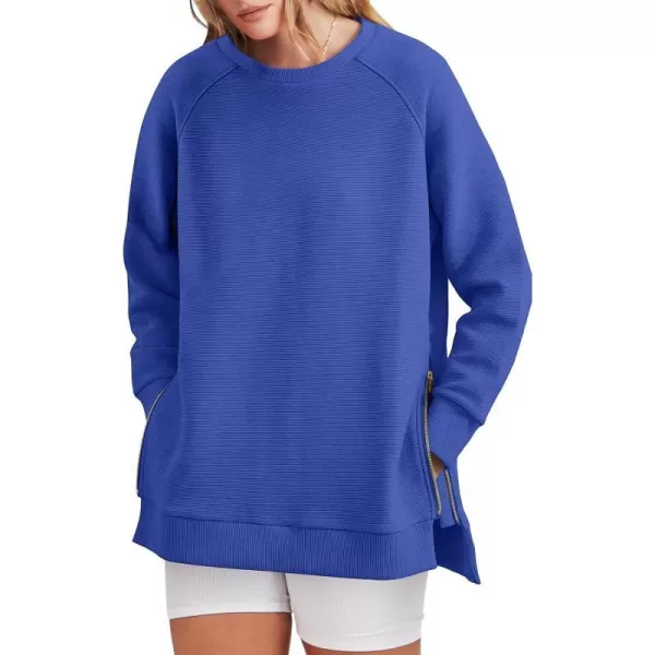 imageANRABESS Womens Sweatshirts Long Sleeve Tunic Tops Crew Neck Soft Pullover With Side Zipper Shirt Clothes 2023Blue