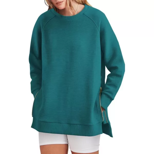 imageANRABESS Womens Sweatshirts Long Sleeve Tunic Tops Crew Neck Soft Pullover With Side Zipper Shirt Clothes 2023Dusty Blue