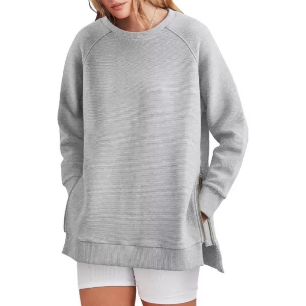imageANRABESS Womens Sweatshirts Long Sleeve Tunic Tops Crew Neck Soft Pullover With Side Zipper Shirt Clothes 2023Gray