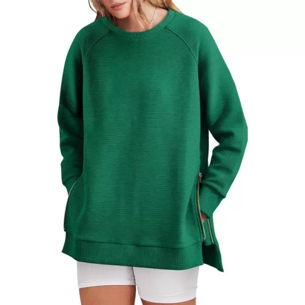 imageANRABESS Womens Sweatshirts Long Sleeve Tunic Tops Crew Neck Soft Pullover With Side Zipper Shirt Clothes 2023Green