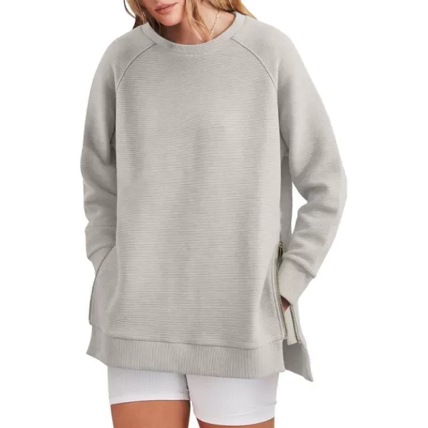 imageANRABESS Womens Sweatshirts Long Sleeve Tunic Tops Crew Neck Soft Pullover With Side Zipper Shirt Clothes 2023Grey