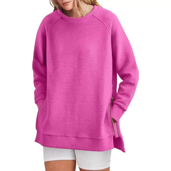 imageANRABESS Womens Sweatshirts Long Sleeve Tunic Tops Crew Neck Soft Pullover With Side Zipper Shirt Clothes 2023Hot Pink