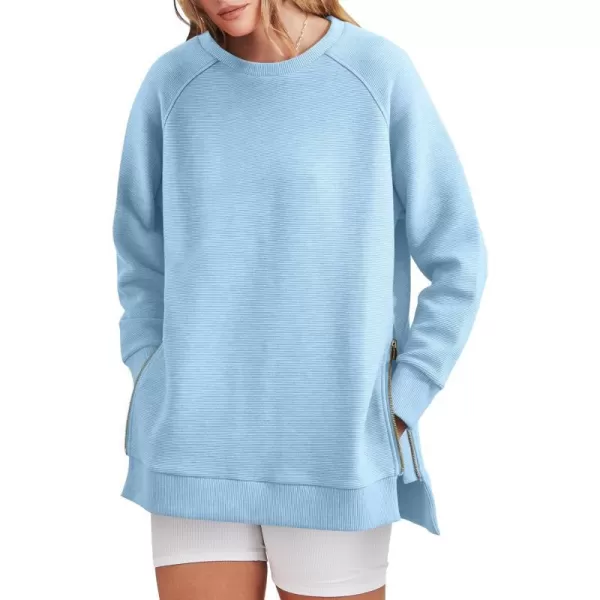 imageANRABESS Womens Sweatshirts Long Sleeve Tunic Tops Crew Neck Soft Pullover With Side Zipper Shirt Clothes 2023Light Blue