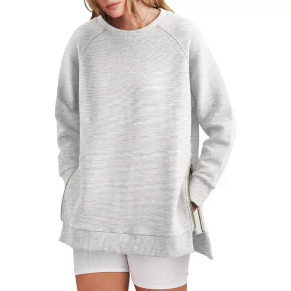 imageANRABESS Womens Sweatshirts Long Sleeve Tunic Tops Crew Neck Soft Pullover With Side Zipper Shirt Clothes 2023Light Gray