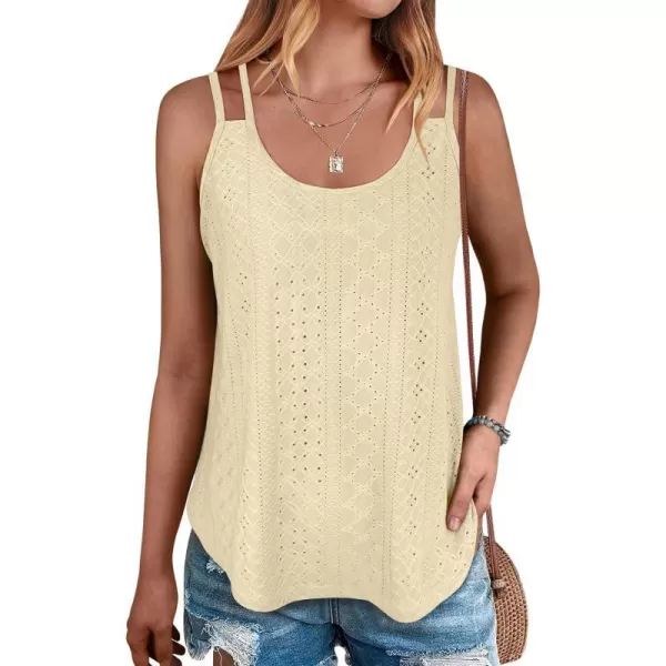 imageANRABESS Womens Tank Tops Eyelet Embroidery Casual Spaghetti Strap Camisoles Boho Flowy ShirtsApricot