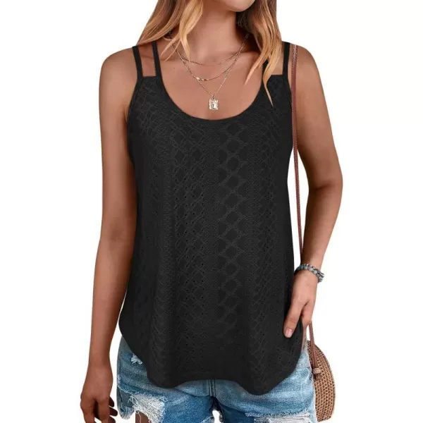 imageANRABESS Womens Tank Tops Eyelet Embroidery Casual Spaghetti Strap Camisoles Boho Flowy ShirtsBlack