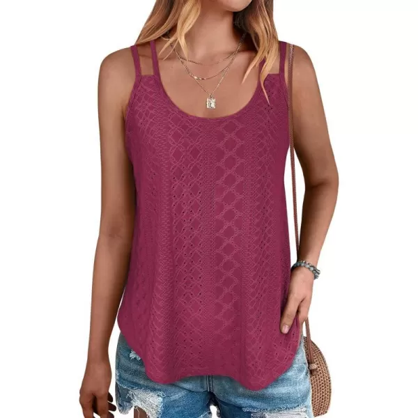 imageANRABESS Womens Tank Tops Eyelet Embroidery Casual Spaghetti Strap Camisoles Boho Flowy ShirtsBurgundy