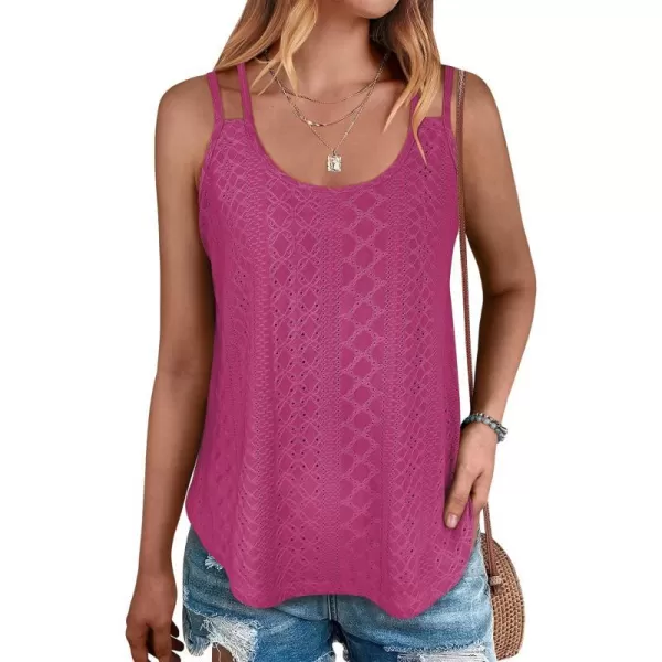 imageANRABESS Womens Tank Tops Eyelet Embroidery Casual Spaghetti Strap Camisoles Boho Flowy ShirtsHot Pink