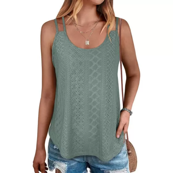 imageANRABESS Womens Tank Tops Eyelet Embroidery Casual Spaghetti Strap Camisoles Boho Flowy ShirtsLight Green