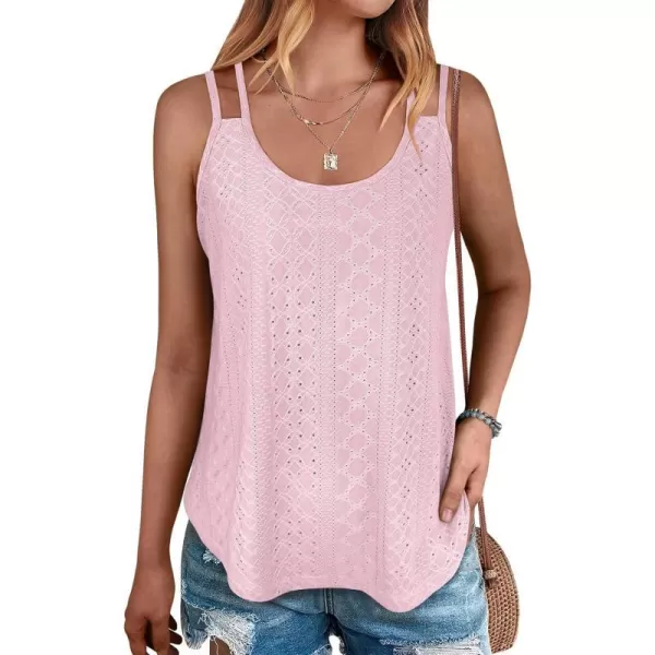 imageANRABESS Womens Tank Tops Eyelet Embroidery Casual Spaghetti Strap Camisoles Boho Flowy ShirtsLight Pink