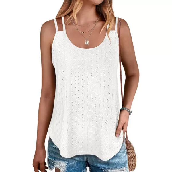 imageANRABESS Womens Tank Tops Eyelet Embroidery Casual Spaghetti Strap Camisoles Boho Flowy ShirtsWhite