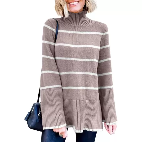 imageANRABESS Womens Trendy Sweaters Pullover Turtleneck Oversized Long Sleeve Split Hem Casual Knit Sweater TopsAlmondampwhite