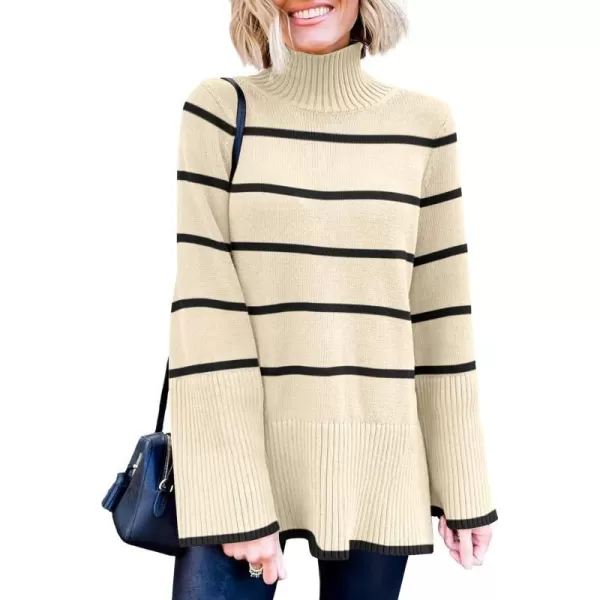 imageANRABESS Womens Trendy Sweaters Pullover Turtleneck Oversized Long Sleeve Split Hem Casual Knit Sweater TopsApricotampblack
