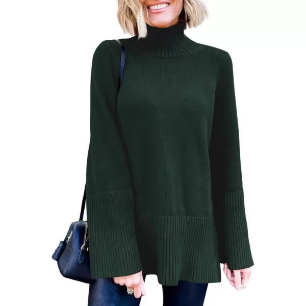 imageANRABESS Womens Trendy Sweaters Pullover Turtleneck Oversized Long Sleeve Split Hem Casual Knit Sweater TopsArmy Green