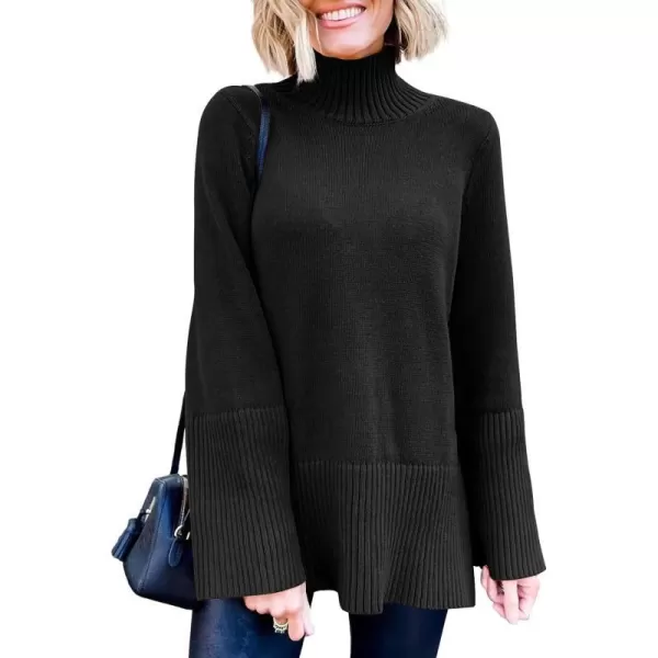 imageANRABESS Womens Trendy Sweaters Pullover Turtleneck Oversized Long Sleeve Split Hem Casual Knit Sweater TopsBlack
