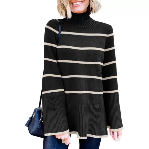 imageANRABESS Womens Trendy Sweaters Pullover Turtleneck Oversized Long Sleeve Split Hem Casual Knit Sweater TopsBlackampapricot