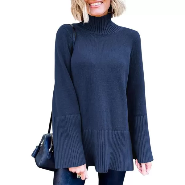 imageANRABESS Womens Trendy Sweaters Pullover Turtleneck Oversized Long Sleeve Split Hem Casual Knit Sweater TopsBlue