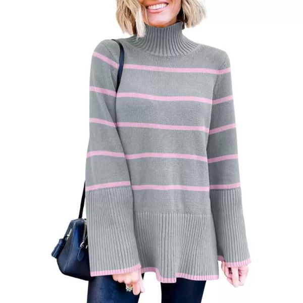 imageANRABESS Womens Trendy Sweaters Pullover Turtleneck Oversized Long Sleeve Split Hem Casual Knit Sweater TopsGrayamppink