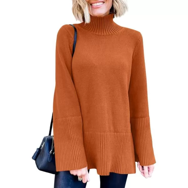 imageANRABESS Womens Trendy Sweaters Pullover Turtleneck Oversized Long Sleeve Split Hem Casual Knit Sweater TopsOrange