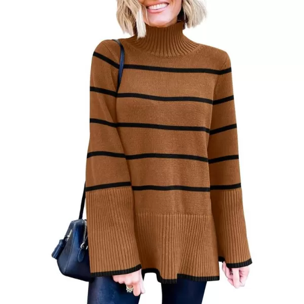 imageANRABESS Womens Trendy Sweaters Pullover Turtleneck Oversized Long Sleeve Split Hem Casual Knit Sweater TopsRustampblack