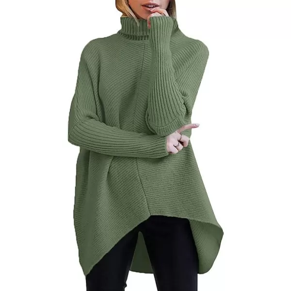 imageANRABESS Womens Turtleneck Long Batwing Sleeve Asymmetric Hem Casual Pullover Sweater Knit TopsCeladon