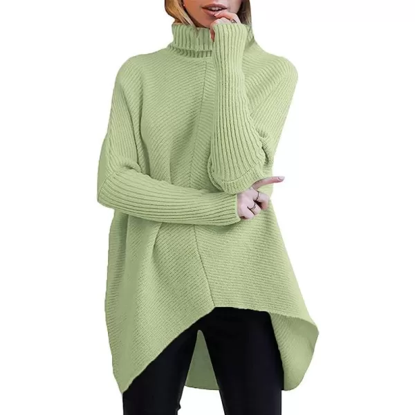 imageANRABESS Womens Turtleneck Long Batwing Sleeve Asymmetric Hem Casual Pullover Sweater Knit TopsPea