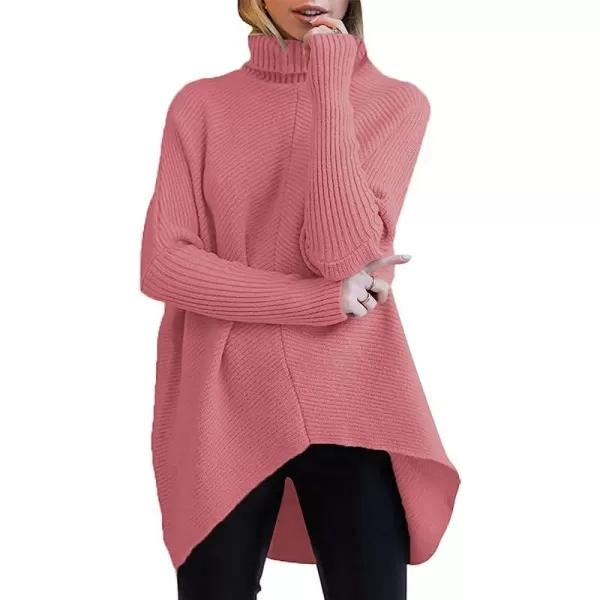 imageANRABESS Womens Turtleneck Long Batwing Sleeve Asymmetric Hem Casual Pullover Sweater Knit TopsRubber Pink