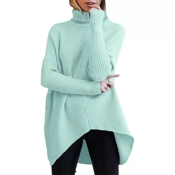 imageANRABESS Womens Turtleneck Long Batwing Sleeve Asymmetric Hem Casual Pullover Sweater Knit TopsWater Green