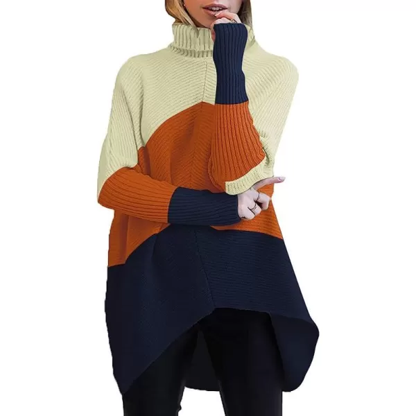 imageANRABESS Womens Turtleneck Long Batwing Sleeve Asymmetric Hem Casual Pullover Sweater Knit TopsZcolor Block 4