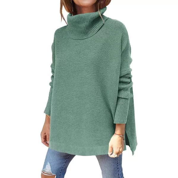 imageANRABESS Womens Turtleneck Oversized 2022 Long Batwing Sleeve Spilt Hem Knit Tunic Pullover Sweater TopsGray Green