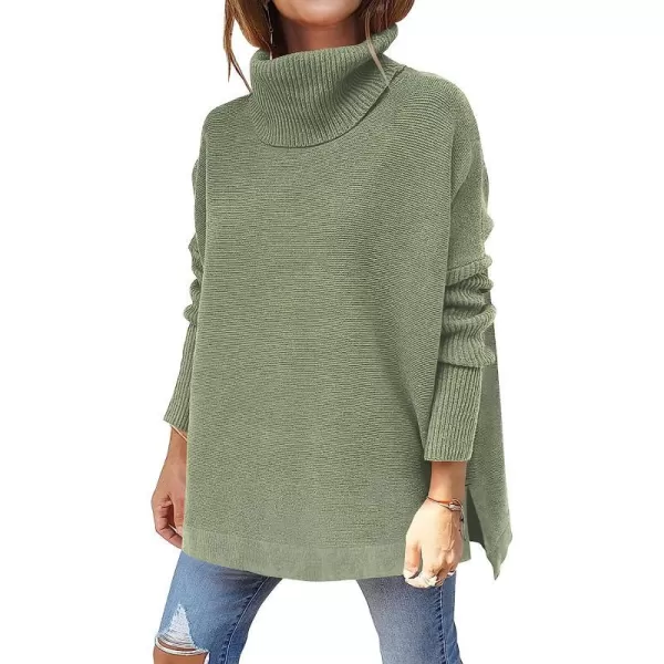 imageANRABESS Womens Turtleneck Oversized 2022 Long Batwing Sleeve Spilt Hem Knit Tunic Pullover Sweater TopsGreen
