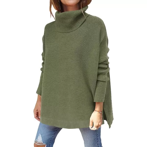 imageANRABESS Womens Turtleneck Oversized 2022 Long Batwing Sleeve Spilt Hem Knit Tunic Pullover Sweater TopsOlive