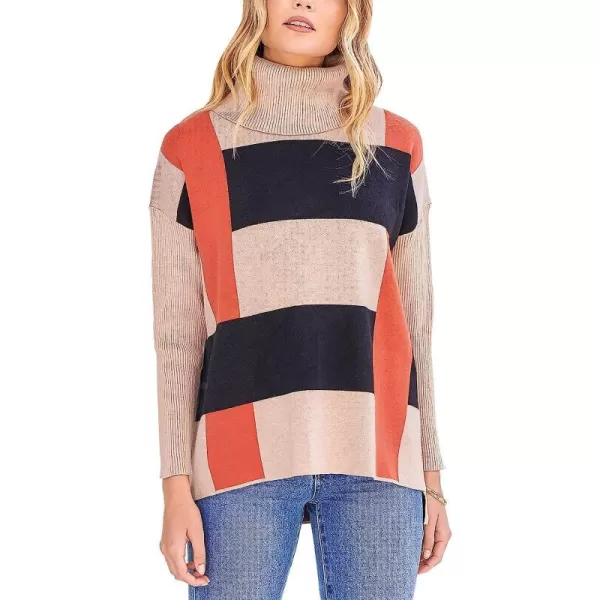 imageANRABESS Womens Turtleneck Oversized 2022 Long Batwing Sleeve Spilt Hem Knit Tunic Pullover Sweater TopsPlaidorange