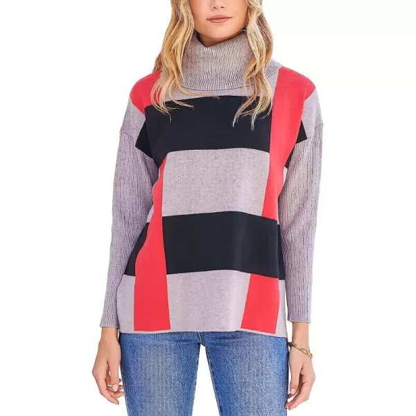 imageANRABESS Womens Turtleneck Oversized 2022 Long Batwing Sleeve Spilt Hem Knit Tunic Pullover Sweater TopsPlaidred