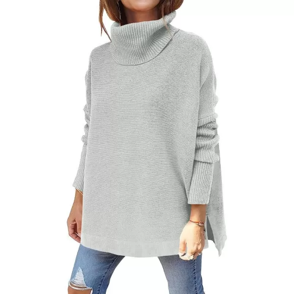 imageANRABESS Womens Turtleneck Oversized 2022 Long Batwing Sleeve Spilt Hem Knit Tunic Pullover Sweater TopsSilver