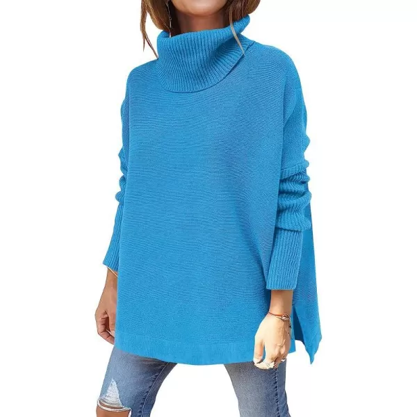 imageANRABESS Womens Turtleneck Oversized 2022 Long Batwing Sleeve Spilt Hem Knit Tunic Pullover Sweater TopsSky Blue