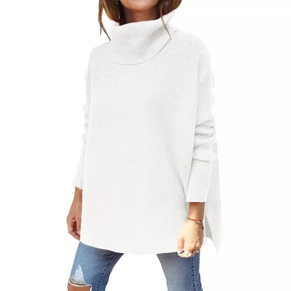 imageANRABESS Womens Turtleneck Oversized 2022 Long Batwing Sleeve Spilt Hem Knit Tunic Pullover Sweater TopsWhite
