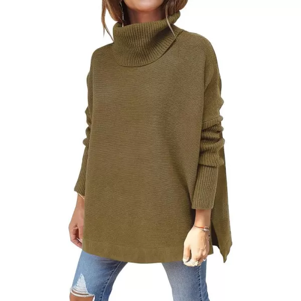imageANRABESS Womens Turtleneck Oversized 2023 Long Batwing Sleeve Spilt Hem Knit Tunic Pullover Sweater TopsCamel