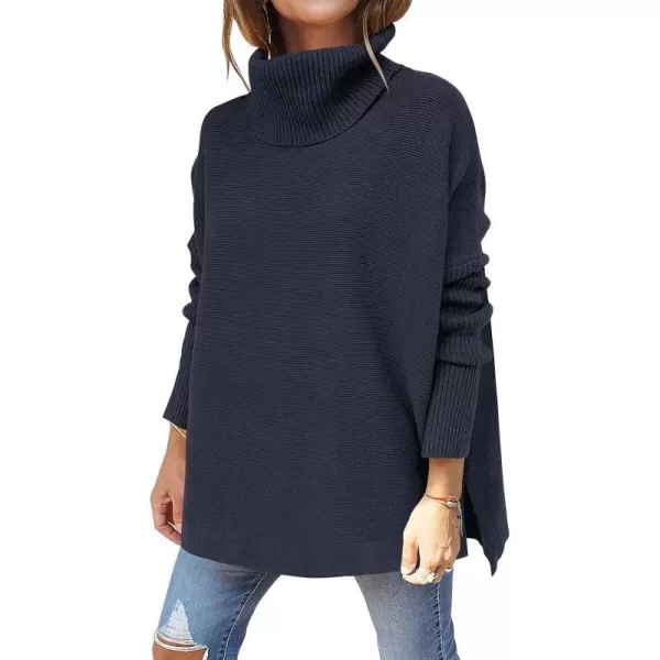 imageANRABESS Womens Turtleneck Oversized 2023 Long Batwing Sleeve Spilt Hem Knit Tunic Pullover Sweater TopsNavy Blue