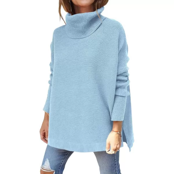 imageANRABESS Womens Turtleneck Oversized 2023 Long Batwing Sleeve Spilt Hem Knit Tunic Pullover Sweater TopsSky