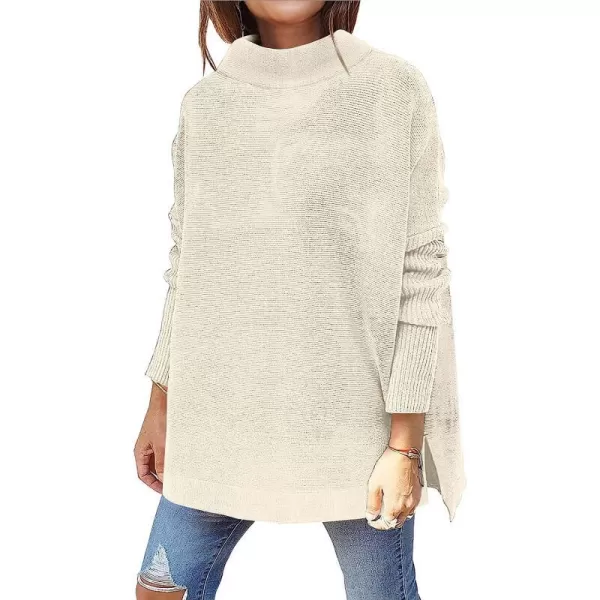 imageANRABESS Womens Turtleneck Oversized Long Batwing Sleeve High Low Spilt Hem Knit Pullover Sweater TopsApricot