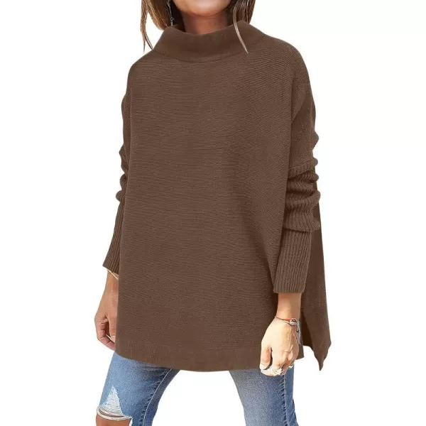 imageANRABESS Womens Turtleneck Oversized Long Batwing Sleeve High Low Spilt Hem Knit Pullover Sweater TopsBrown