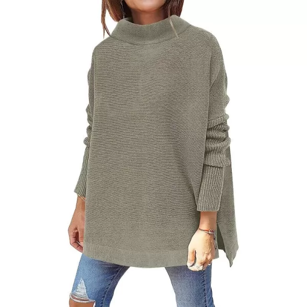 imageANRABESS Womens Turtleneck Oversized Long Batwing Sleeve High Low Spilt Hem Knit Pullover Sweater TopsGray